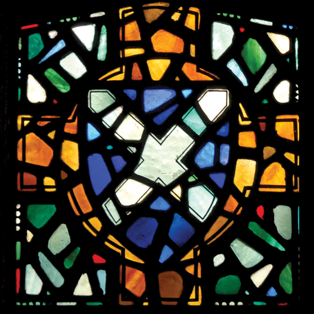Stained Glass rendering of the shield of Saint Andrew