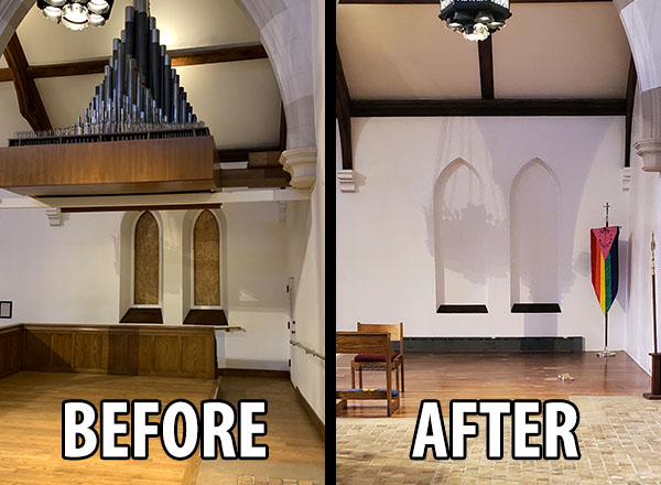 Before and after of stained glass windows