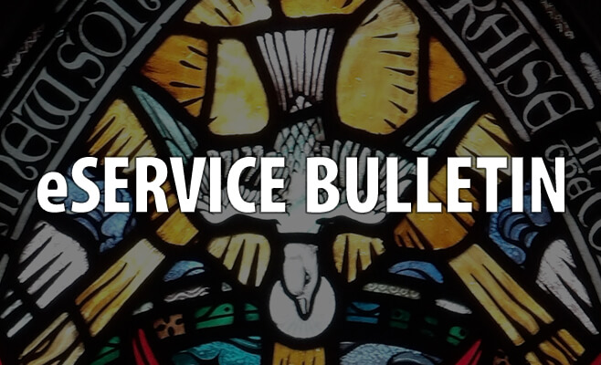 Dove surrounded by sunbeams with text overlay 'e Service Bulletin'